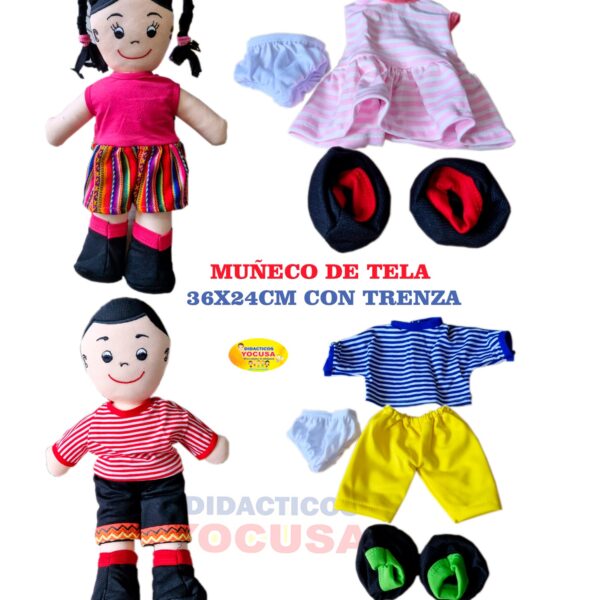 MUÑECO DE TELA X 2 36X24CM CON TRENZA