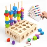 CUENTAS DE MADERA CON PALITOS Y TARJETA