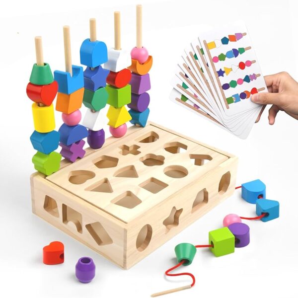 CUENTAS DE MADERA CON PALITOS Y TARJETA