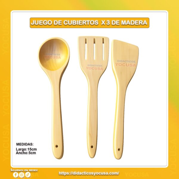 CUCHARA DE MADERA X 3 CON ESPATULA