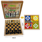 AJEDREZ 3  EN 1 GRANDE CON FICHA DE MADERA